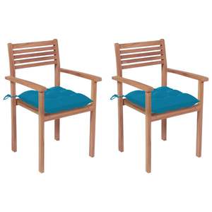 Juego de 2 Sillas de Patio Color Azul Claro, Muebles de Teca Natural - Product Image 1