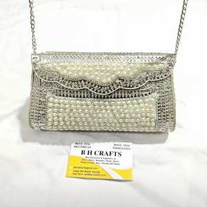Metal Beaded Stone Pattern Clutch Bag with Cotton <b>Lined</b> Magnetic Snap Closure Shoulder Bag and Handbag for Weddings - Product Image 1