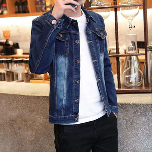 Men's Ripped Acid Wash Blue <b>Denim</b> <b>Jacket</b> with Multi-Pocket Design Long Sleeves 100% Cotton Streetwear Style - Product Image 2