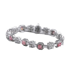 Luxury <b>Flower</b> Pink Asscher Cut Lab Grown Diamond Tennis <b>Bracelet</b> in 925 Silver and Solid Gold Custom Jewelry - Product Image 2