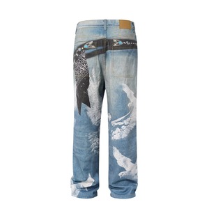 Pantalones Vaqueros Anchos con Estampado de Paloma para Hombre, Estilo Trompe Loeil, Y2K Streetwear, OEM Personalizado - Product Image 2