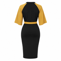 Robe midi moulante noire et or contrastée pour femme NCBW, avec manches cape, détails boutonnés et ceinture ajustée, style décontracté