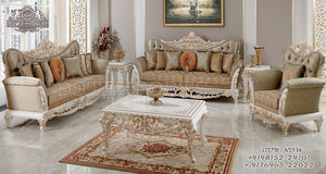 El mejor juego de sofás de oro blanco pulido para sala de estar, juego de sofás de 5 plazas Royal Look para sala de estar, compre un juego de sofás de 7 plazas para el hogar - Product Image 3