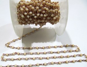 Pink Brass Chalcedony Hydro Quartz <b>Rosary</b> Chain Rondelle Faceted 3mm Wire Wrapped Chain for Jewellery Making High Quality - Product Image 4