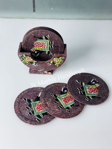 High Quality Religious Design Marble <b>Coaster</b> Set Handmade Polished Durable Home Decor Circular Pattern - Product Image 5