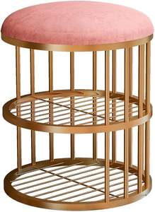 Pouf ottoman de luxe en métal avec coussin en velours, finition dorée, rond, avec rangement, pour salon, chambre, hôtel - Product Image 4