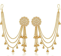 Anting-anting gantung berdesain bunga trendi berlapis emas elegan dengan kristal rhinestone, buatan tangan, hadiah untuk wanita, cocok untuk pernikahan Bollywood