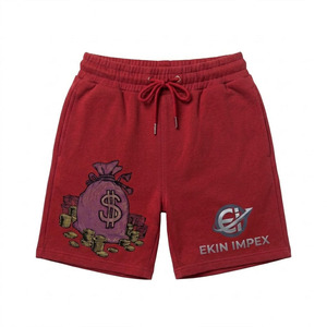 Custom Logo <b>Men</b>’s Heavyweight Fleece Sweat <b>Shorts</b> Red Cotton Drawstring Streetwear <b>Shorts</b> Wholesale - Product Image 1