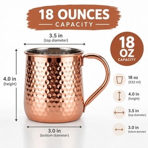 Mug en alliage de cuivre, capacité 18 oz, finition martelée, style classique, vaisselle unisexe - Product Image 4