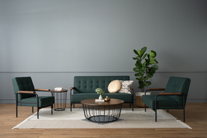 Canapé deux places de style mid-century, revêtu de tissu, avec structure en métal massif, pour bureau, réception, hôtel de luxe, salon et décoration d'appartement - Product Image 6