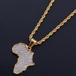Collar con Colgante de Mapa de África, Chapado en Oro, Acero Inoxidable, Incrustaciones de Cristal, Cadena de Eslabones, Joyería Hip Hop Unisex, Regalo - Product Image 1