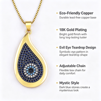Collier QIKU au design créatif en forme de goutte d'eau, motif œil en cristal bleu, design original, bijoux en cuivre et zircon, cadeau pour femme et fille