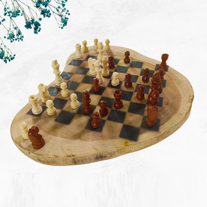 Handcrafted <b>Wooden</b> <b>Chess</b> <b>Set</b> Featuring A Unique Organic Live Edge Design Complete With Carved Pieces For Family Enjoyment - Product Image 4