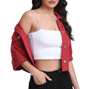 Wholesale Long Sleeve With Button Cuff Cropped Denim Jacket For Women's Customized Logo Solid Color Quick Dry Denim Jacket - Product Image 5