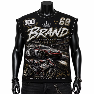 Débardeur pour homme personnalisé avec impression graphique en strass de couleur foncée, 100% coton, doux, respirant, sans manches, streetwear, OEM ODM - Product Image 1