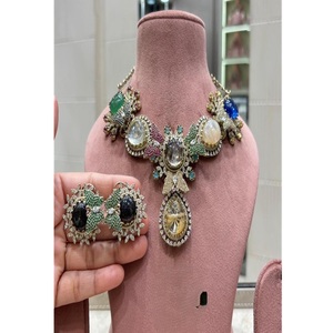 Elegante Juego de Collar y Aretes de Moissanita Chapados en Oro de Latón de Primera Calidad para Mujer, Colección para Bodas y Fiestas - Product Image 2