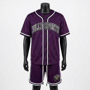 Mens baseball jersey and shorts <b>set</b> GSM breathable polyester mesh purple custom embroidery logo athletic fit short <b>set</b> for men's - Product Image 2