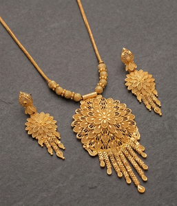 DIVYORO Floral Gold Pendant <b>Necklace</b> Set with <b>Matching</b> Earrings for Women Wedding Jewelry Gold Plated Classic Design - Product Image 2