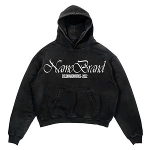 Sudadera con Capucha para Hombre, Lavado Ácido, 420 GSM, Felpa de Algodón Grueso, Negra, con Estampado Puff, Serigrafía, Logotipo Personalizado, Talla Grande, Calidad Premium - Product Image 1