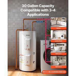 Chauffe-eau électrique à réservoir de 30 gallons, 5000W, avec affichage LED, commande par bouton, sortie supérieure, 240V, chauffe-eau électrique à accumulation - Product Image 2