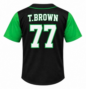 Camiseta de Béisbol Sublimada Personalizada, Cuerpo Negro, Mangas Verdes, Número 77, Uniformes de Equipo Personalizados, Cierre de Botones, Letras Cosidas, Estilo Hip Hop - Product Image 4
