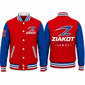 Chaqueta Varsity de Dos Tonos Roja y Blanca Personalizada de la Industria Ziakot, Estilo Bomber con Cierre Completo - Product Image 5