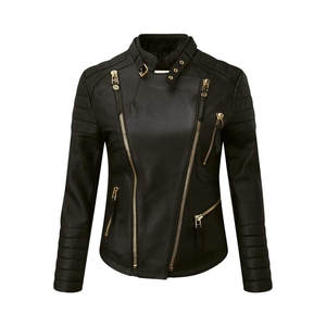 Chaqueta de Motocicleta de Invierno para Mujer, de Piel de Oveja Genuina, Diseño Personalizado de Alta Calidad, Forro de Algodón, Bordado a Rayas - Product Image 2