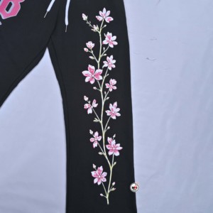 Pantalones Anchos Transpirables con Bordado Floral Bloom, Ecológicos, de Cintura Media con Cordón Ajustable, Corte Holgado, Largura hasta el Tobillo, para Mujer, Venta al Por Mayor - Product Image 3
