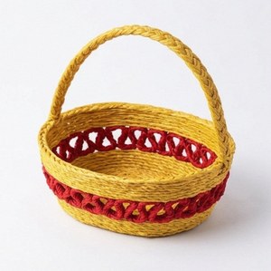 Mini panier de rangement fait main, rond avec bordure rouge, style rustique, décoration de table d'intérieur, utilisation dans le salon - Product Image 3