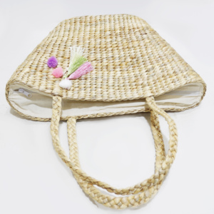 Bolsa de playa de jacinto de agua tejida a mano de estilo bohemio, Fibra orgánica duradera para viajes de verano - Product Image 6