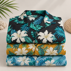 Island Style <b>Mens</b> Camp Collar <b>Shirt</b> 100% Cotton Flex Tropical Floral Print Short Sleeve Casual <b>Beach</b> Wear Summer Resort Holidays - Product Image 1