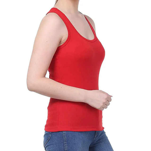 Women's <b>Red</b> Scoop Neck Knitted Tank <b>Top</b> Solid Color Casual Style Regular Length 100% Cotton - Product Image 2