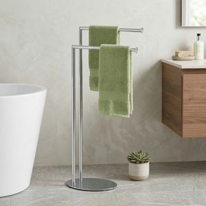 Sèche-serviettes de salle de bain autoportant mobile en acier inoxydable, qualité OEM impeccable, 2 barres, 60 cm de longueur, design moderne, Taïwan - Product Image 1