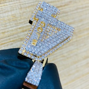 Hermoso Diseño, Colgante de 4 Números en Plata + Moissanita, Colgante de Cristal Plateado, Aspecto Lujoso, Estilo Hip Hop, Joyería Unisex - Product Image 3
