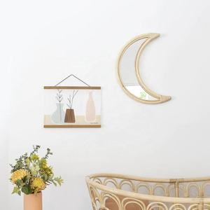 Minimalist Crescent <b>Moon</b> <b>Mirror</b> Rattan Decorate Kid Bedroom Nursery Wall Hanging Art Handcrafted Wicker Decorative Ornament - Product Image 2