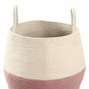 Pink And White Macrame <b>Basket</b> For Cloth Storage Home Essential Organizer And Stylish Cotton Rope <b>Basket</b> Travel Use From India - Product Image 2