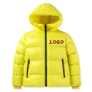 <b>Yellow</b> Hooded Puffer Jacket Zipper Closure Windproof Winter <b>Coat</b> Unisex Casual Solid Color Regular Fit Thick Polyester Wadding - Product Image 1