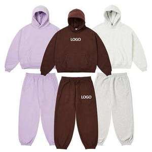 Unisex Tracksuit <b>Set</b> Hooded Sweatshirt And Sweatpants Solid Color Full Length Loose Fit With Side Pockets Autumn Wear - Product Image 1