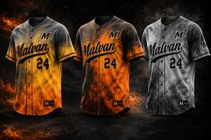 Maillot de baseball personnalisé pour homme, manches courtes, boutons sur le devant, imprimé par transfert thermique, polyester, évacuation de l'humidité, équipe Malvan, 220g - Product Image 3