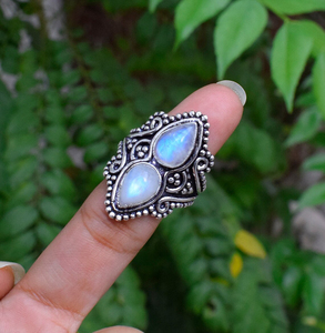 Bague en pierre de lune, argent sterling 925, pierre de lune arc-en-ciel naturelle, bijoux de mariage - Product Image 4