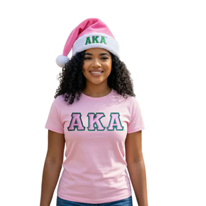 Gorro de Santa Claus de Lujo Verde, Rosa y Blanco con Letras Griegas Bordadas, Gorro de Fiesta Navideño de Felpa Suave para Mujer - Product Image 2