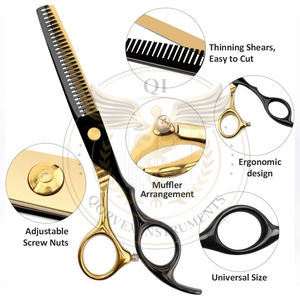 Tijeras de peluquería profesionales negras y doradas de acero inoxidable, juego de herramientas para cortar el cabello. - Product Image 3