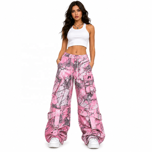 Pantalon cargo imprimé camouflage, coupe large, taille élastique, plusieurs poches, style streetwear, léger, polyester, fermeture à cordon, pantalon pour homme - Product Image 1