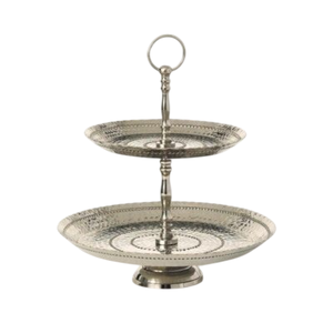 Diseño clásico, acabado plateado pulido, soporte de 2 niveles para cupcakes, exhibidor de postres para bodas, fiestas, catering. - Product Image 2