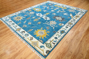 Alfombra de lana anudada a mano de estilo persa tradicional |   Alfombra Moderna Hecha a Mano de Diseño Abstracto en Color Azul, Antideslizante y Apta para Mascotas, 1 Pieza - Product Image 2