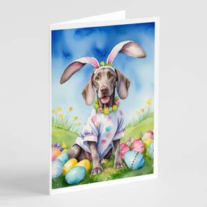 Whimsical A7 Tamaño 5x7 Weimaraner Easter Egg Hunt Tarjetas de notas en blanco Paquete de 8 con sobres - Product Image 1