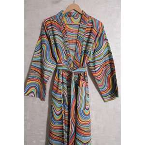 Bata Kimono Larga de Algodón Estampado con Cuello en V para Mujer, Estilo Boho Floral, con Cierre de Cinturón, Suave, Transpirable y Ligera para Verano - Product Image 4