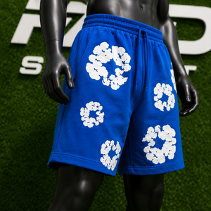 Shorts de sport décontractés pour hommes, personnalisables avec logo, en coton épais 100%, imprimés en relief, style streetwear ample et vintage - Product Image 5