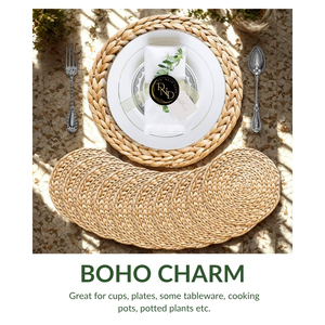 Strong Durable <b>Round</b> Bohemian Eco-Friendly Water Hyacinth <b>Placemat</b> Natural Woven Finish - Product Image 5