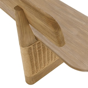 Banc de jardin en teck massif avec assise en rotin tressé, mobilier moderne 2 places - Product Image 5